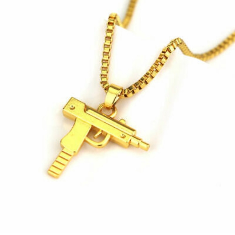 Gold Plated Solid Pistol Uzi Gun Pendant - Picture 5 of 8
